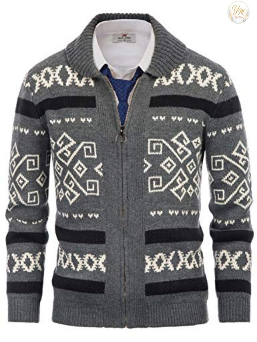 Mens Zip Up Cardigan Shawl Collar Knit Sweater Regular Fit